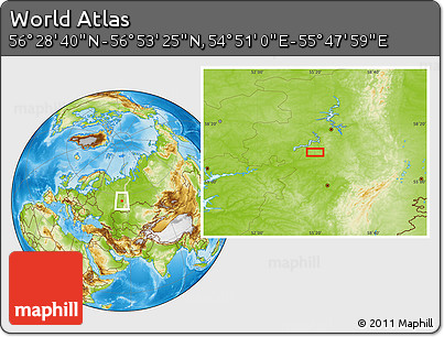 Physical Location Map of the Area around 56° 41' 3" N, 55° 19' 30" E