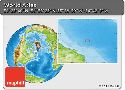 Physical Location Map of the Area around 56° 41' 3" N, 55° 10' 29" W
