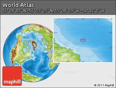 Physical Location Map of the Area around 56° 41' 3" N, 55° 10' 29" W
