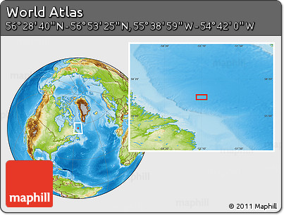 Physical Location Map of the Area around 56° 41' 3" N, 55° 10' 29" W