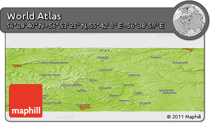 Physical Panoramic Map of the Area around 56° 41' 3" N, 56° 10' 29" E