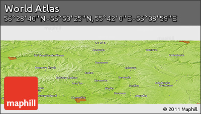 Physical Panoramic Map of the Area around 56° 41' 3" N, 56° 10' 29" E