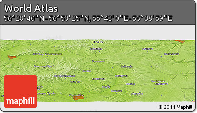 Physical Panoramic Map of the Area around 56° 41' 3" N, 56° 10' 29" E