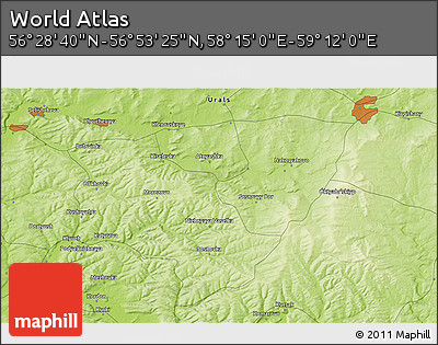 Physical 3D Map of the Area around 56° 41' 3" N, 58° 43' 30" E