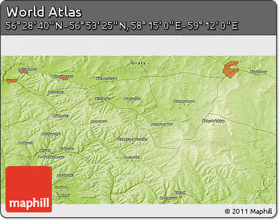 Physical 3D Map of the Area around 56° 41' 3" N, 58° 43' 30" E