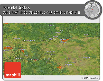 Satellite 3D Map of the Area around 56° 41' 3" N, 61° 16' 29" E