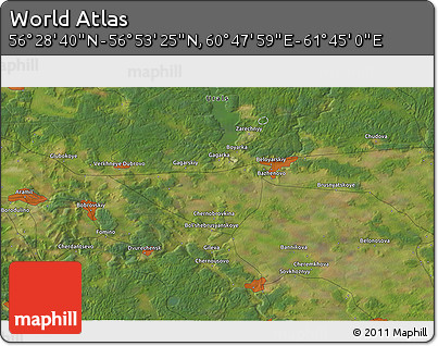 Satellite 3D Map of the Area around 56° 41' 3" N, 61° 16' 29" E