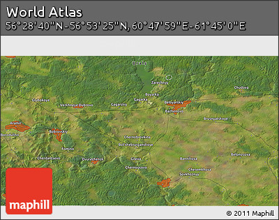 Satellite 3D Map of the Area around 56° 41' 3" N, 61° 16' 29" E