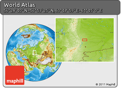 Physical Location Map of the Area around 56° 41' 3" N, 61° 16' 29" E