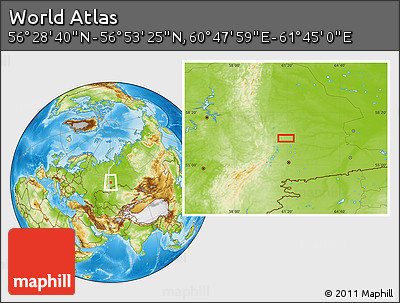 Physical Location Map of the Area around 56° 41' 3" N, 61° 16' 29" E