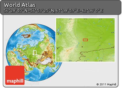 Physical Location Map of the Area around 56° 41' 3" N, 62° 7' 30" E
