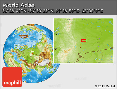 Physical Location Map of the Area around 56° 41' 3" N, 62° 7' 30" E