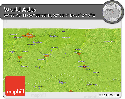 Physical 3D Map of the Area around 56° 41' 3" N, 62° 58' 30" E