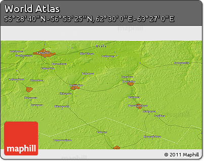 Physical 3D Map of the Area around 56° 41' 3" N, 62° 58' 30" E