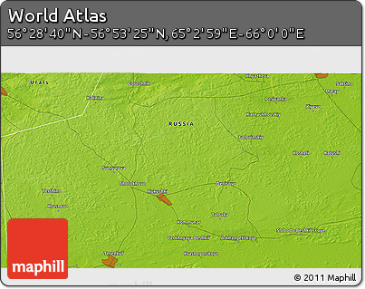 Physical 3D Map of the Area around 56° 41' 3" N, 65° 31' 30" E