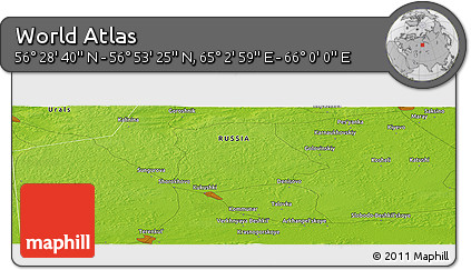 Physical Panoramic Map of the Area around 56° 41' 3" N, 65° 31' 30" E