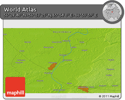 Physical 3D Map of the Area around 56° 41' 3" N, 66° 22' 30" E