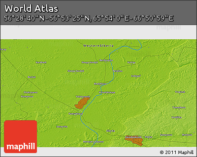 Physical 3D Map of the Area around 56° 41' 3" N, 66° 22' 30" E