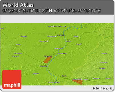 Physical 3D Map of the Area around 56° 41' 3" N, 66° 22' 30" E