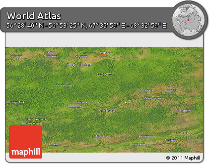 Satellite 3D Map of the Area around 56° 41' 3" N, 68° 4' 29" E