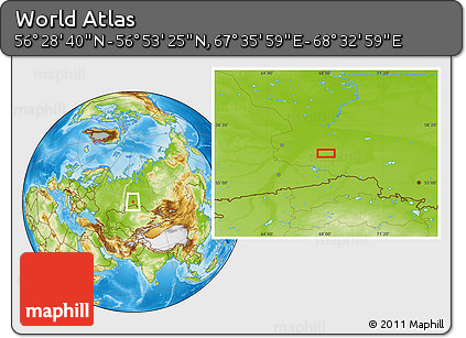 Physical Location Map of the Area around 56° 41' 3" N, 68° 4' 29" E