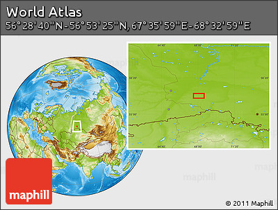 Physical Location Map of the Area around 56° 41' 3" N, 68° 4' 29" E