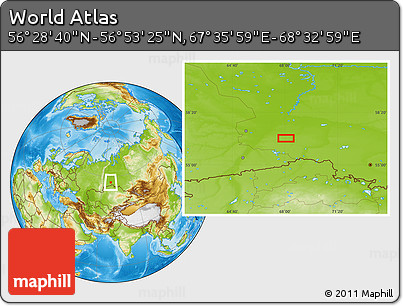 Physical Location Map of the Area around 56° 41' 3" N, 68° 4' 29" E
