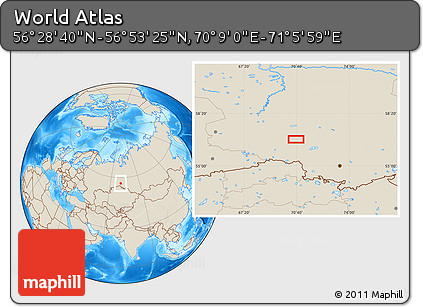 Shaded Relief Location Map of the Area around 56° 41' 3" N, 70° 37' 30" E