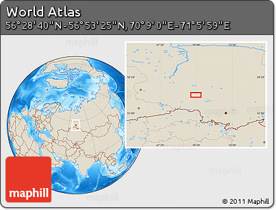 Shaded Relief Location Map of the Area around 56° 41' 3" N, 70° 37' 30" E