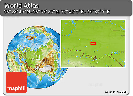 Physical Location Map of the Area around 56° 41' 3" N, 73° 10' 30" E
