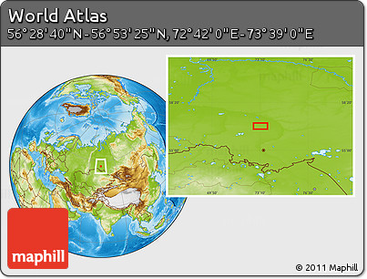 Physical Location Map of the Area around 56° 41' 3" N, 73° 10' 30" E