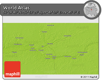 Physical 3D Map of the Area around 56° 41' 3" N, 78° 16' 30" E