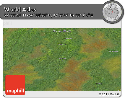 Satellite 3D Map of the Area around 56° 41' 3" N, 82° 31' 30" E