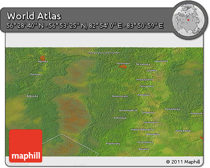 Satellite 3D Map of the Area around 56° 41' 3" N, 83° 22' 30" E