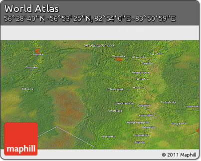 Satellite 3D Map of the Area around 56° 41' 3" N, 83° 22' 30" E