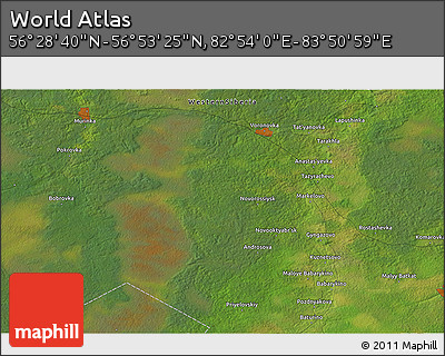 Satellite 3D Map of the Area around 56° 41' 3" N, 83° 22' 30" E