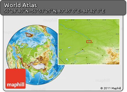 Physical Location Map of the Area around 56° 41' 3" N, 84° 13' 29" E