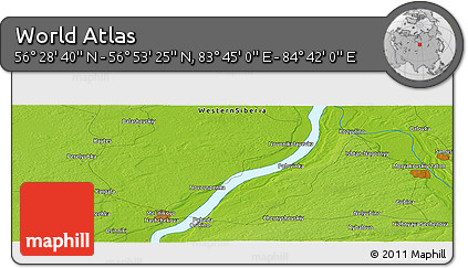 Physical Panoramic Map of the Area around 56° 41' 3" N, 84° 13' 29" E