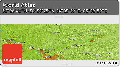 Physical Panoramic Map of the Area around 56° 41' 3" N, 85° 4' 29" E