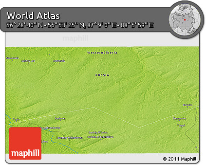 Physical 3D Map of the Area around 56° 41' 3" N, 87° 37' 30" E