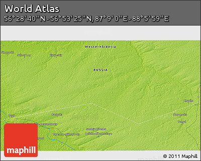 Physical 3D Map of the Area around 56° 41' 3" N, 87° 37' 30" E