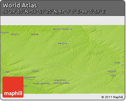 Physical 3D Map of the Area around 56° 41' 3" N, 87° 37' 30" E