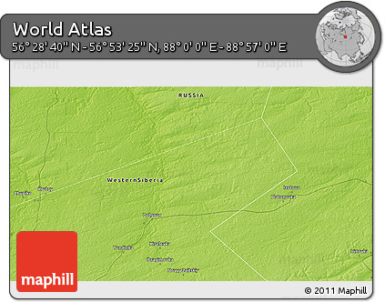 Physical 3D Map of the Area around 56° 41' 3" N, 88° 28' 29" E