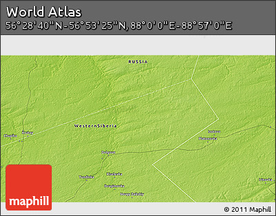 Physical 3D Map of the Area around 56° 41' 3" N, 88° 28' 29" E