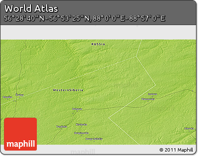 Physical 3D Map of the Area around 56° 41' 3" N, 88° 28' 29" E