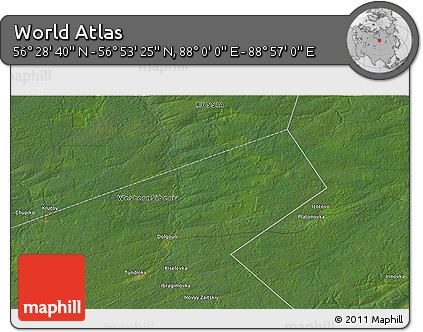Satellite 3D Map of the Area around 56° 41' 3" N, 88° 28' 29" E