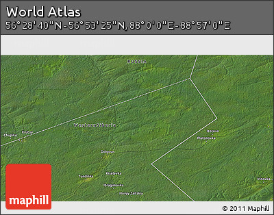 Satellite 3D Map of the Area around 56° 41' 3" N, 88° 28' 29" E
