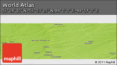 Physical Panoramic Map of the Area around 56° 41' 3" N, 88° 28' 29" E