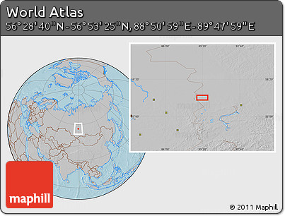 Gray Location Map of the Area around 56° 41' 3" N, 89° 19' 29" E, hill shading