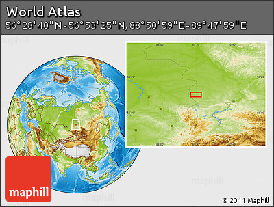 Physical Location Map of the Area around 56° 41' 3" N, 89° 19' 29" E